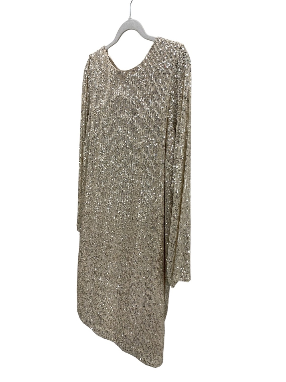Long Sleeve Sequin Shift Dress in Champagne Gold Part Two